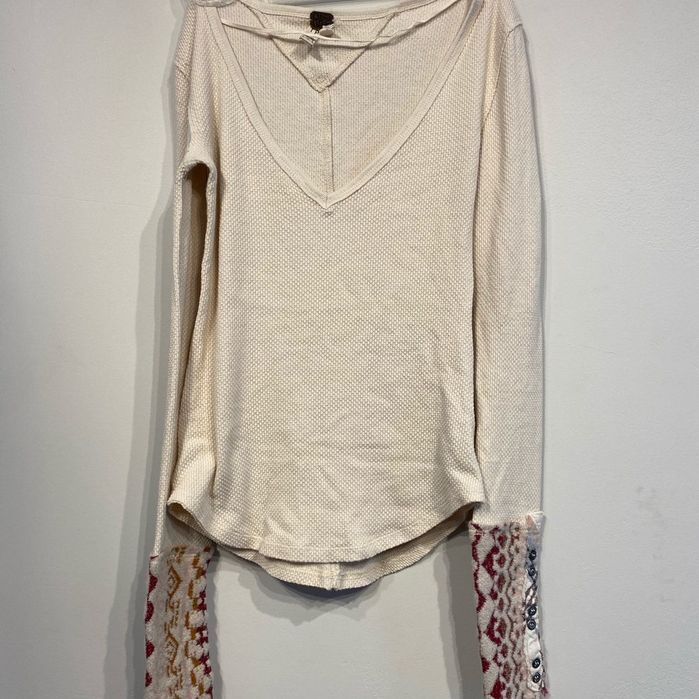 Free people long sleeve thermal embroidered sleeve